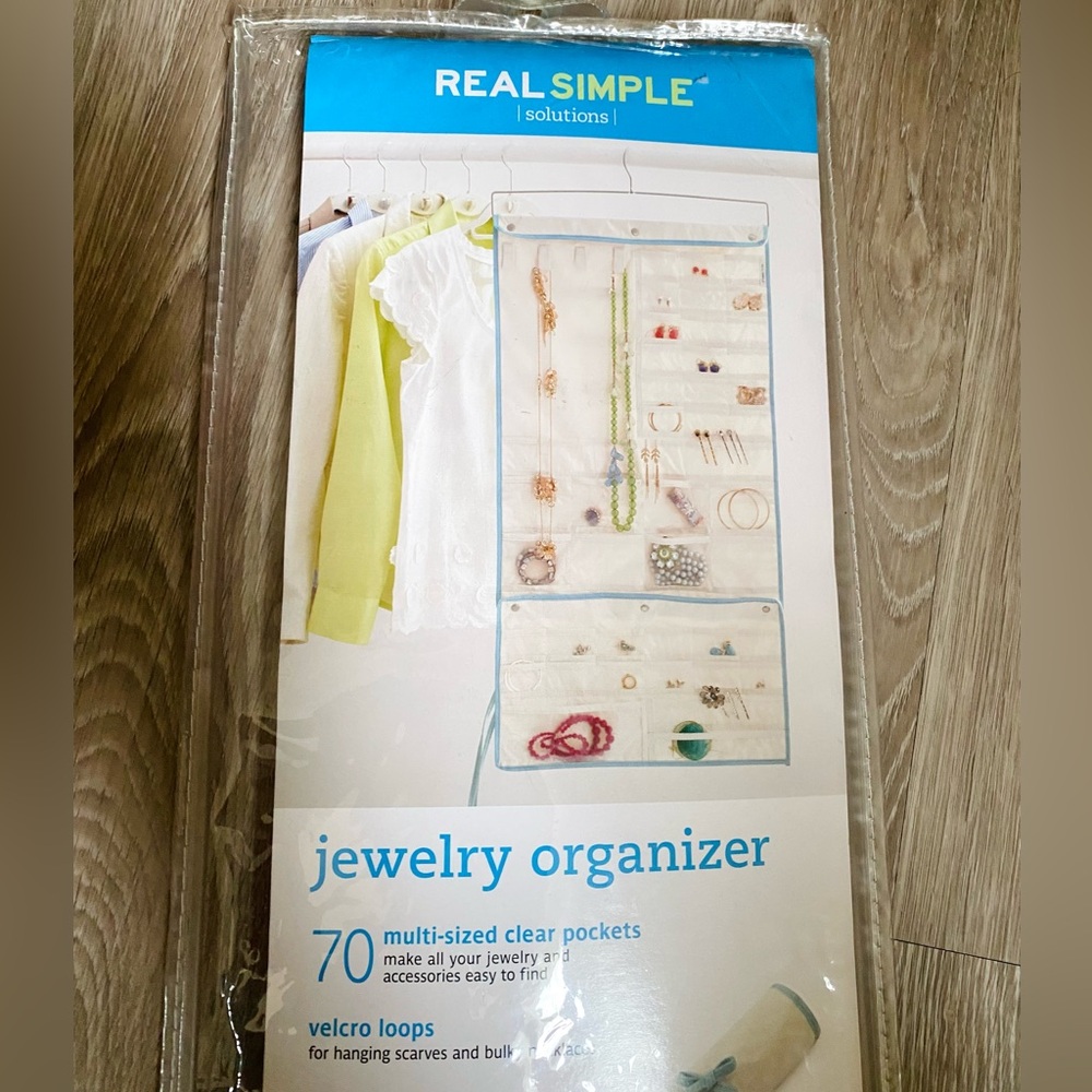 Real Simple Jewelry Accessories Organizer Hanging 70 Pockets Removable 18x38 in